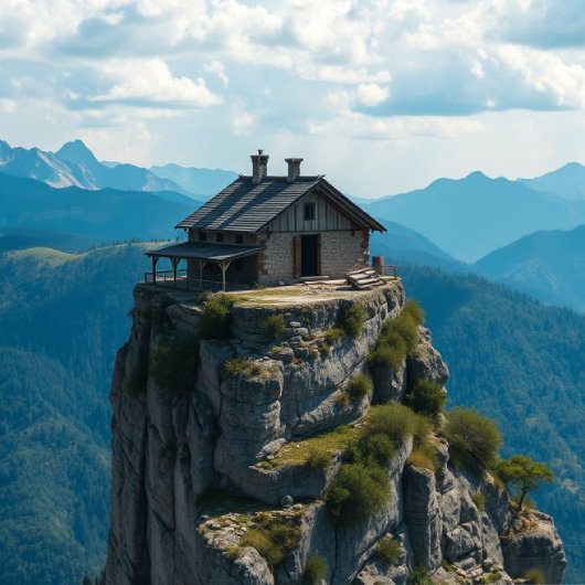 Casa en la roca en las montañas